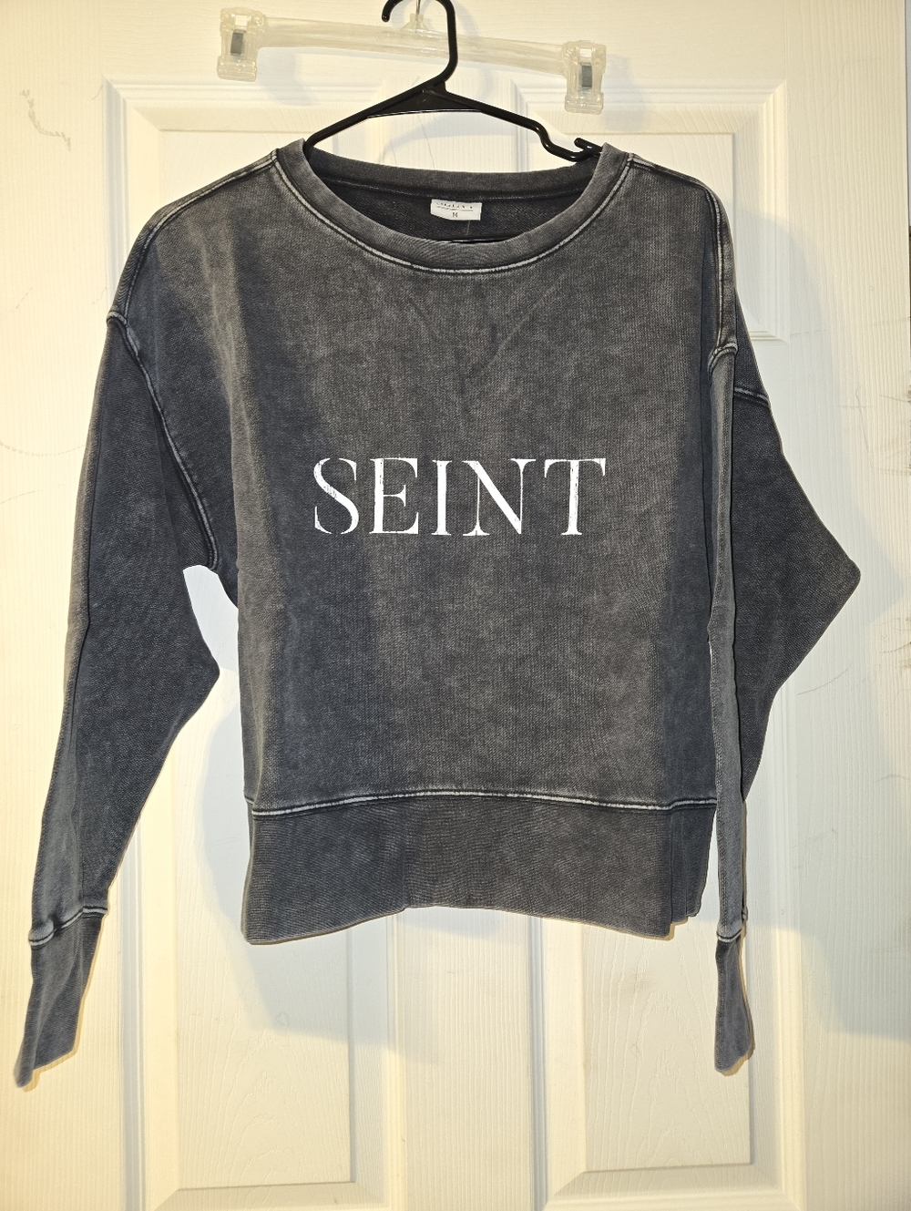 SEINT Vintage Dark Grey Distressed Crewneck Sweatshirt